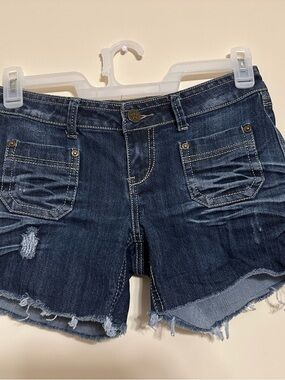 Vanilla Star Jeans Y2K Dark Wash Denim Women's Frayed Hem Shorts Sz 9